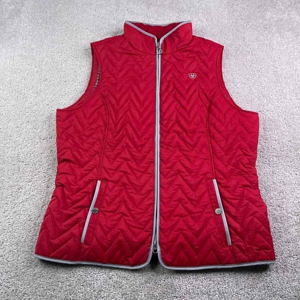 Ariat Vest Womens XL Red Ashley Insulated Chevron Equestrian Riding Full Zip